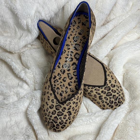 Rothy's Shoes - Rothy's The Flat Rounded Toe Leopard Cheetah Print Flats with Blue Trim